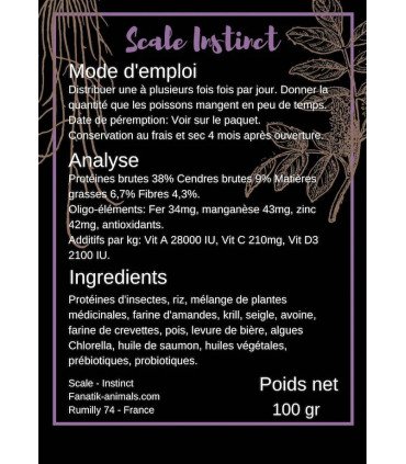 Scale Instinct – 100g - Un aliment en granulés de qualité riche en insectes.